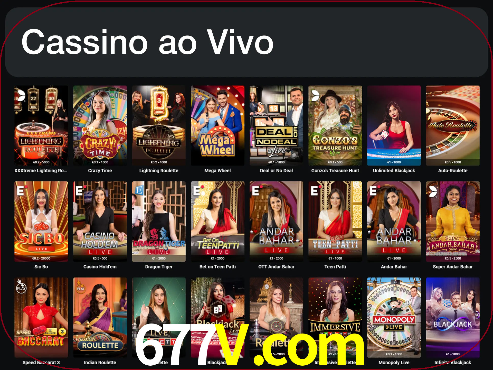 Jogue jogos de cassino com um verdadeiro dealer.